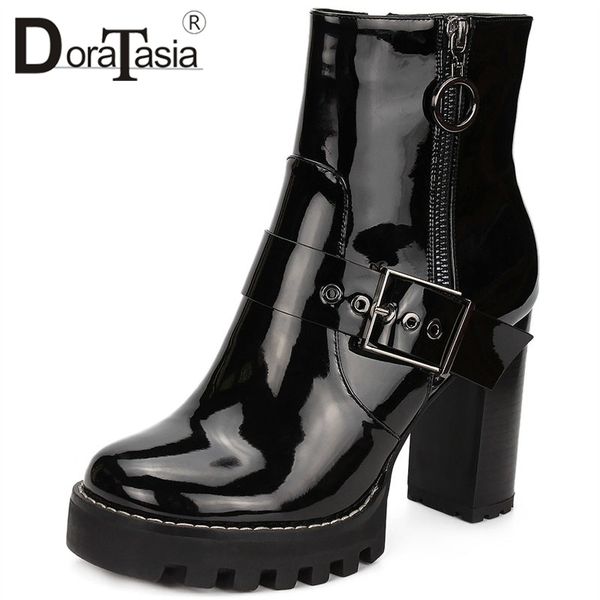 

doratasia 2019 new fashion dropship large size 35-41 solid ankle boots woman shoes square high heels platform shoes woman boots, Black