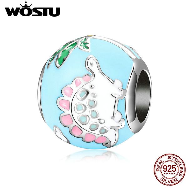 

wostu hot sale 925 sterling silver прекрасного розового динозавра приспособленных шарики оригинального браслет способ фирменных ювелирные из, Blue;slivery