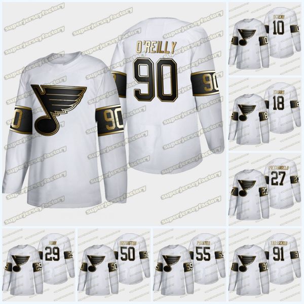 

st. louis blues 2020 white golden edition jersey david perron ryan o'reilly binnington pietrangelo tarasenko schwartz blais sanford ste, Black;red
