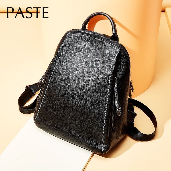 

anti-theft thread design cowhide skin women knapsack leisure waterproof backpack teenage girls school shoulder bag