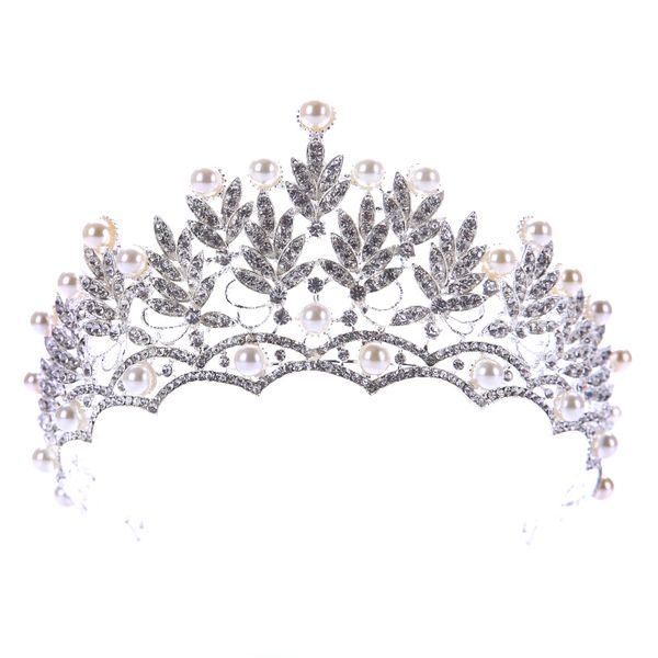 

vintage crystal pearl wedding crowns tiaras bridal wedding hair accessories bridal baroque crown silver leaf women hair jewelry, Golden;white