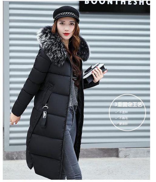

dugujunyi 2019winter women's down parkas winter jacket big fur thick slim long coat fashion zipper hooded female long outerwea, Black