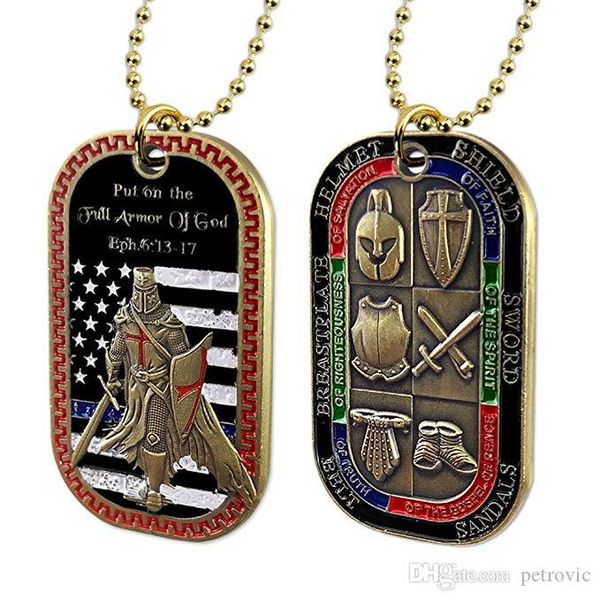 

put on the whole armor of god dog tag pendant necklace