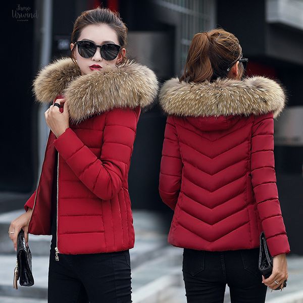 

coat winter women parka slim fur collar female padded jacket coats cotton warm short parkas outwear plus size 4xl dr01, Black