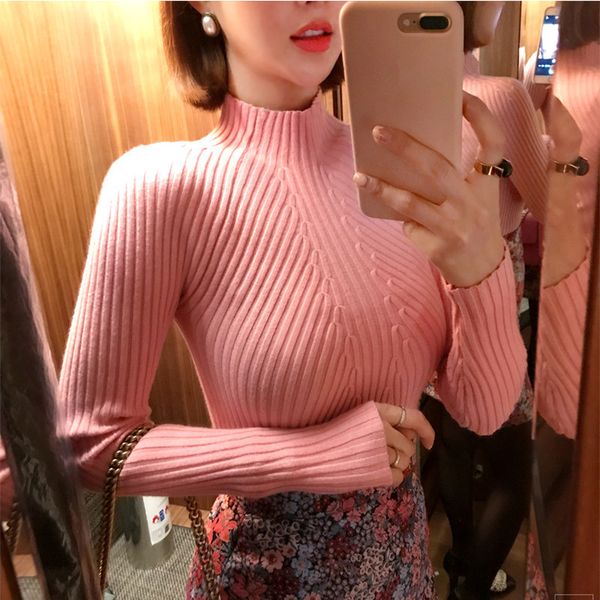 

8 colors 2019 autumn women lady sweater high elastic solid turtleneck sweater women slim tight bottoming knitted pullovers, White;black