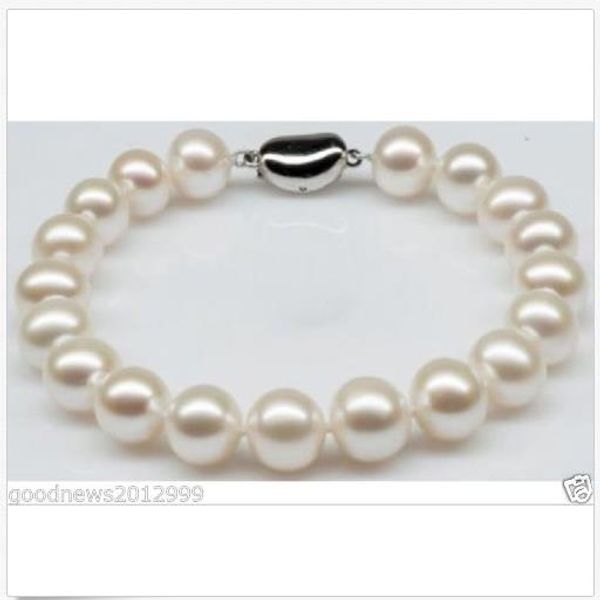 

real charming akoya 10-11mm white pearl bracelet 7.5 inch 925 silver clasp, Black