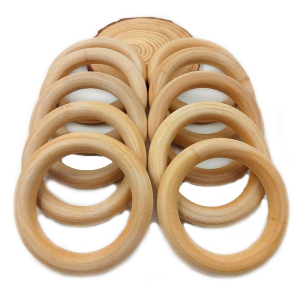 

30pcs 55mm quality natural wood teething beads wood ring kids children diy wooden jewelry making craft bracelet necklace5