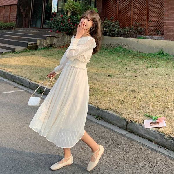 

yamdi a-line long sleeve vintage dress spring summer runway 2020 elegant midi dress women party club evening solid white vestido, Black;gray