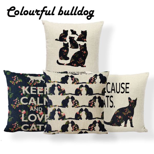 

personalized cute cat pillowcase letters pink flowers black background decorative farmhouse sofa cushion cover 45 * 45 polyester