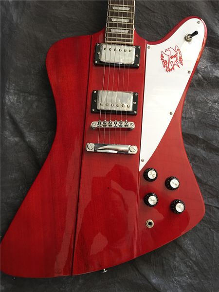 

red transparent firebird electric guitar, silver hardware, real p, ing