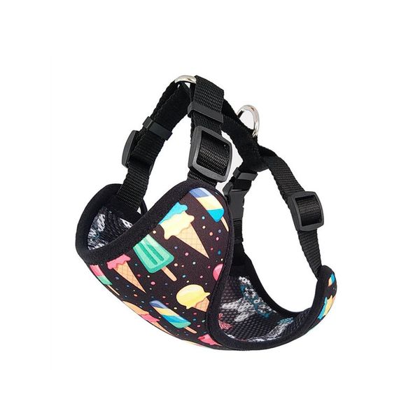 

neoprene reversible dog harness - cute harness for dachshunds with ice cream print. wiener dog harness with leash