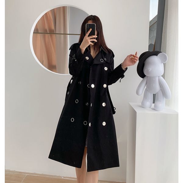 

women's trench coats gabardine long windbreaker belt waterproof new english style autumn winter loose double-breasted solid color b64, Tan;black