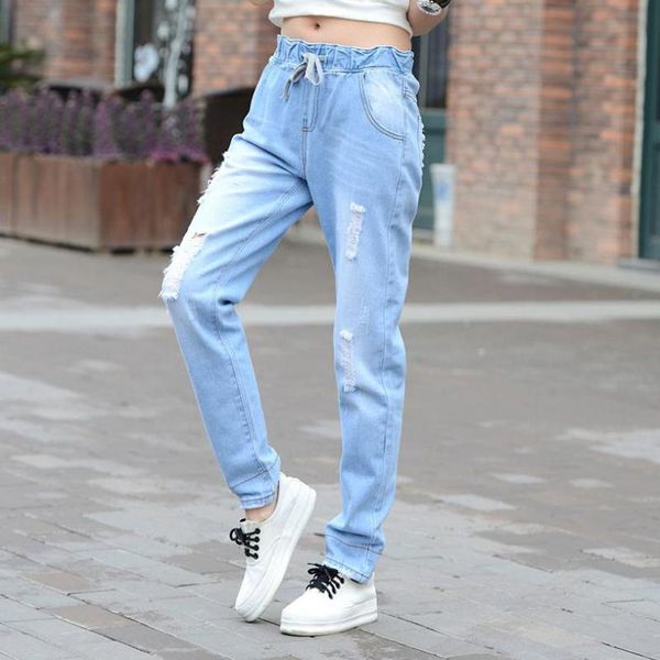 

fashion fine belt elastic waist band 2018 new women summer casual cowboy trousers for ladies blue mid denim floral white brands