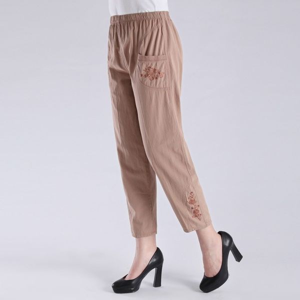 

age middle women summer casual loose straight pants xl-4xl plus size high elastic waist solid color pants, Black;white
