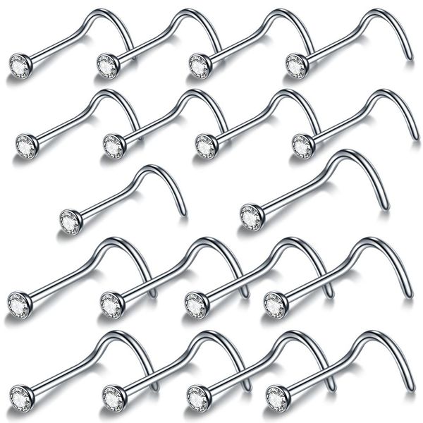 

10pcs/lot steel nose stud nose ring 2mm gem screw style 20g &18g nose piercing hiphop body pircing nariz nostril piercing, Slivery;golden
