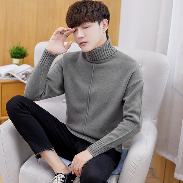 

winter sweater men high collar long sleeve warm knitted sweaters 1090, White;black