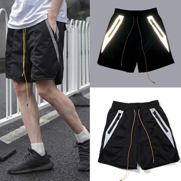 

rhude mens designer rhude drawstring reflective stitching pocket sports shorts casual pants loose fashion brand, Black