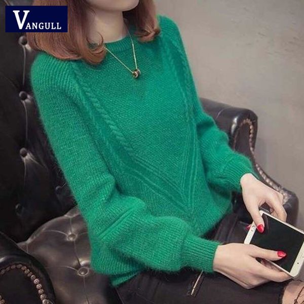 

vangull women knitted sweater spring autumn new elastic solid sweater lady knitted long sleeve o-neck women pullovers, White;black