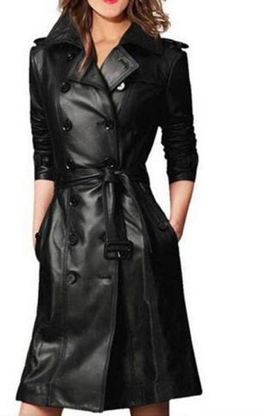 

женская искусственная кожа пальто женское пальто весна осень с длинным рукавом двубортный длинное пальто дамы плюс размер ветровка, Tan;black