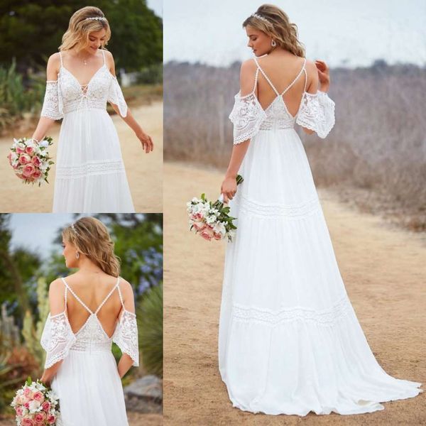 

китти чен 2020 свадебные платья спагетти v-образным вырезом кружева аппликации свадебные платья на заказ сексуальное свадебное платье с откр, White