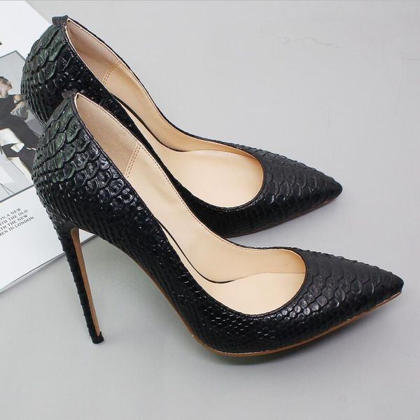 2019 Snakeskin Designer de Salto Alto Mulheres Bombas Cinco Cores Senhora Vestido Sapatos Dedo Apontado 12 CM Sapatos de Casamento Nupcial