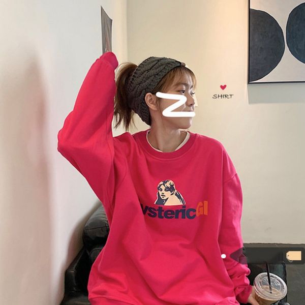 

мода осень новой мода игривого письмо печать толстовка корейской красная шея длинный рукав пуловер топы для женщин red m-2xl, Black