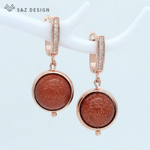 

s&z trendy cz zircon earrings natural golden sand stone drop earrings 585 rose gold earrings for women fine fashion jewelry, Silver