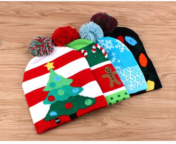 

novelty led christmas knitted warm hat fashion winter hat light-up beanies hats outdoor light pompon ball ski cap 4 colors