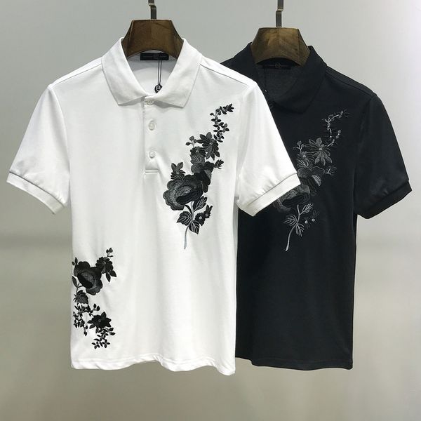 

2020 designer striped polo shirt t-shirt black white polos peacock floral men's high street fashion designer polo luxury t-shirt