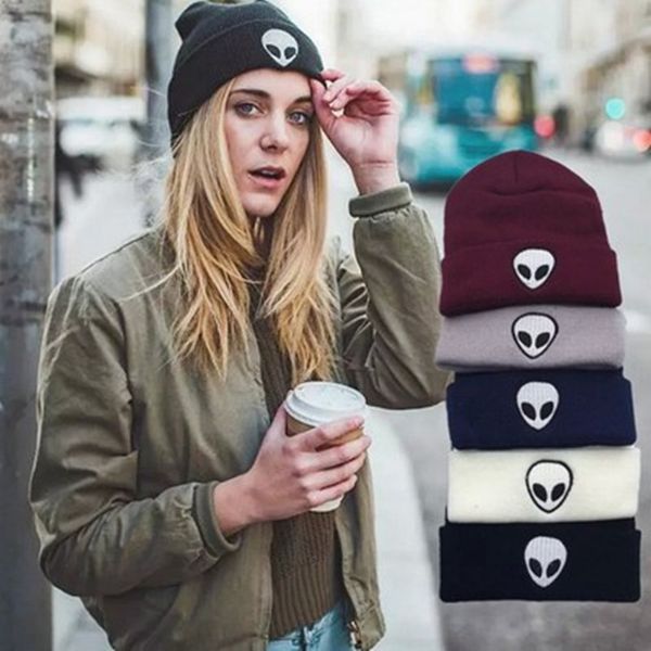 

fashion winter autumn women beanies cartoon alien knitting hat men hip-hop skullies beanies, Blue;gray