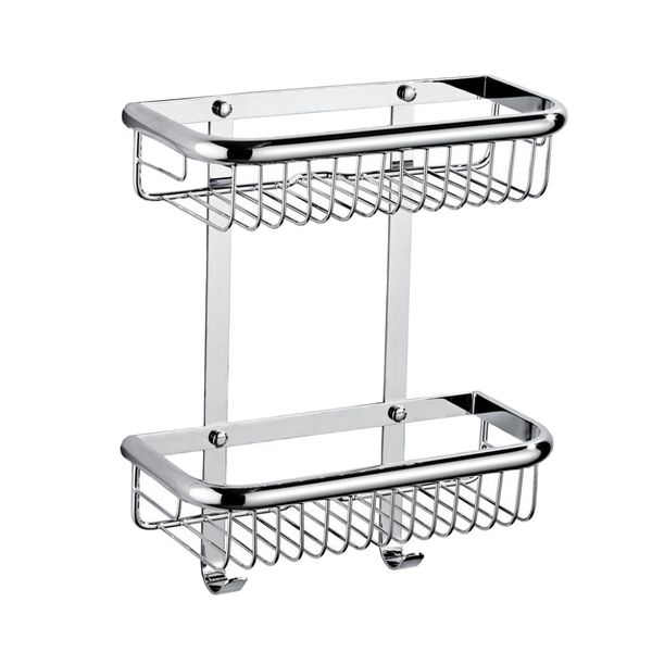 

2 tiers bathroom shower caddy with storage baskets shelves for shampoo, conditioner, soap