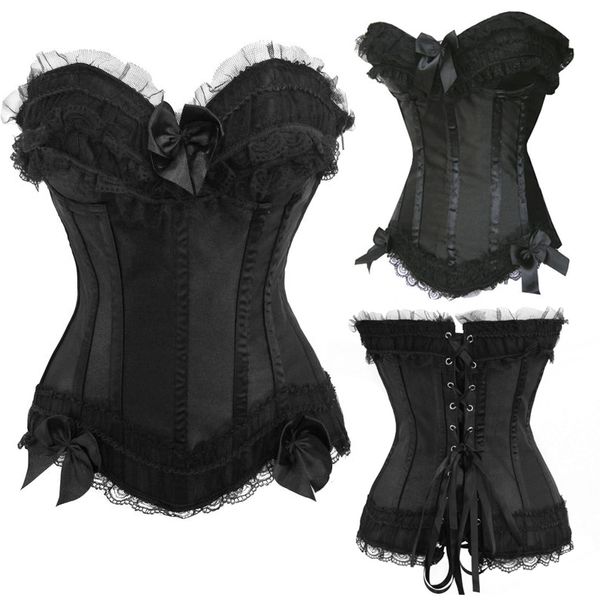 

women steampunk corset clothing gothic plus size corsets lace up boned overbust bustier waist cincher body shaper s-6xl, Black;white