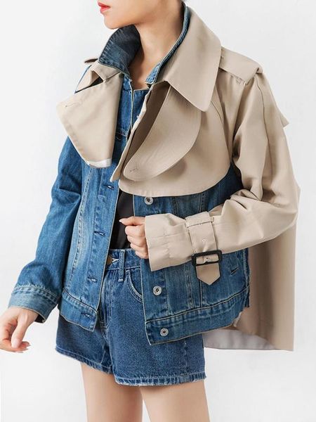 

2020 new arrive contrast color stitching long sleeve denim jacket, White