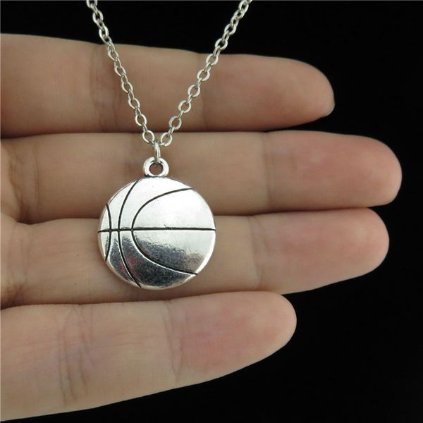 

glowcat q1a39 silver alloy boys basketball ball pendant short chain collar necklace 18" party sports boy kids child party