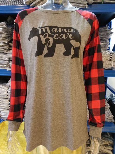 

women letter print t-shirts plaid sleeve tees mama bear printing ladies pullover maternity t shirts kka4083, White