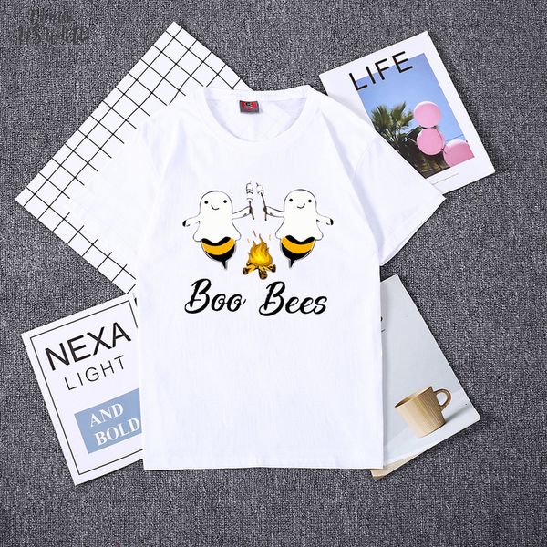 

halloween party women t shirt lovely funny boo bees halloween t shirt women short sleeve tees female gift, White