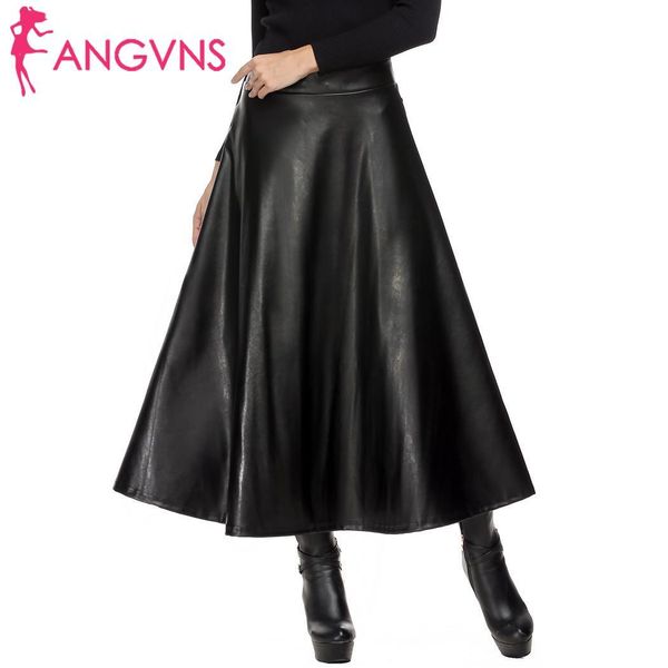 

angvns women vintage slim zipper skirt pleated high waist party casual hip leather women swing high skirt spring party wear, Black