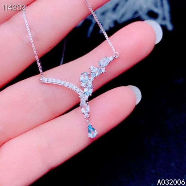 

kjjeaxcmy fine jewelry 925 pure silver inlaid natural aquamarine girl new pendant necklace clavicle chain support test