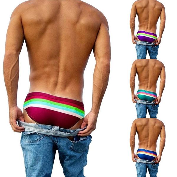 

2019 men stripe waterproof swimming briefs shorts men colored striped beach trunks for bathing man beach shorts boardshort, White;black