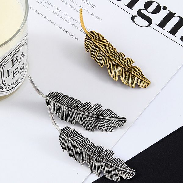 

simulation metal feather barrettes retro leaf shape hairpins women elegant greek style fashion exquisite girl headdress *, Slivery;white