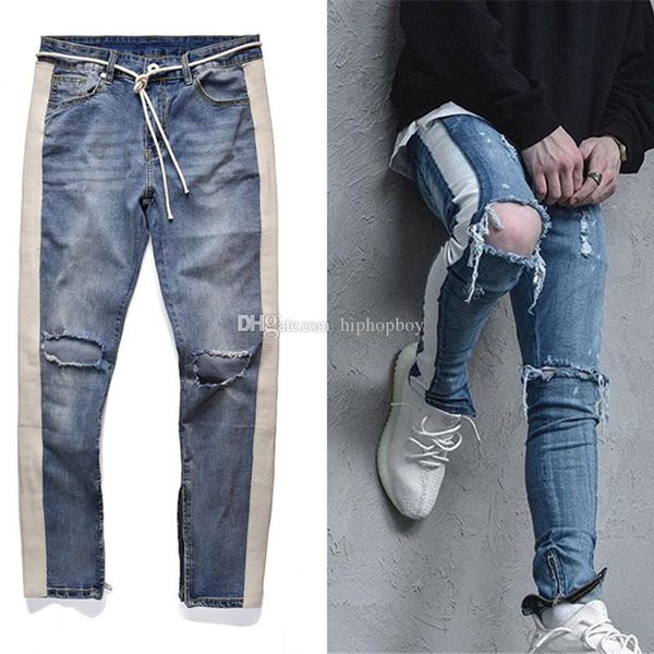 

fashion mens designer jeans mens distressed zipper jeans casual trousers mens designer slim biker denim pants, Blue