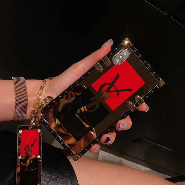 

Square plated mirror back cover fa hion printed letter wri tband bracelet phone hell tiger head ca e bunny for iphone x max xr 6 7