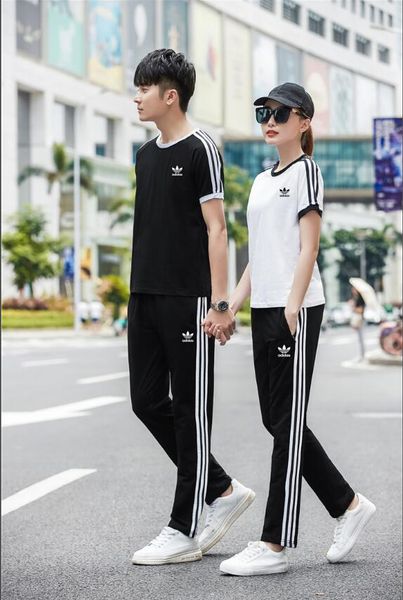 

2020addias goddess printed men's casual suit summer round collar short sleeved t-shirt and trousers european and american young men sui, Gray