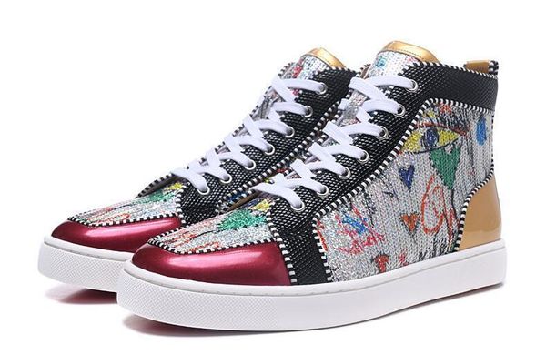 

discounts designer studded spikes flats shoes for mens womens party lovers genuine leather sneakers autumn winter casual 2019 lll, Black
