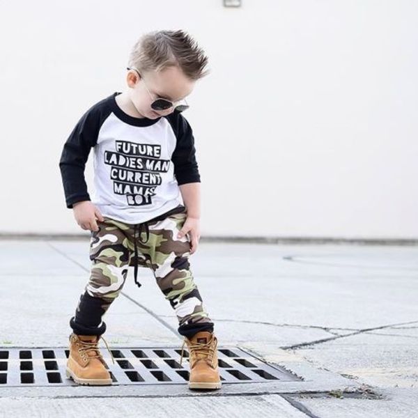 

toddler kids baby boy camo outfits clothes t-shirt +pants trousers 2pcs set, White