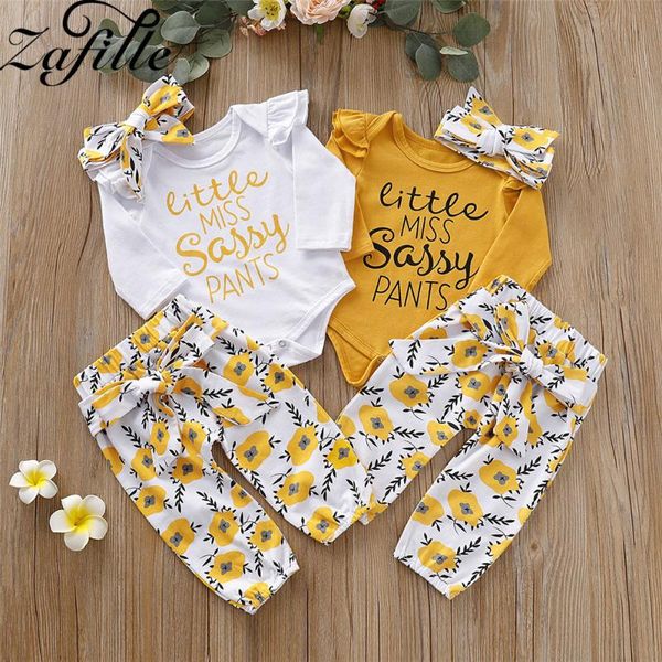 

clothing sets zafille baby girl clothes 3pcs letter romper+sunflower pant+headband toddler outfits born infant long sleeve girls, White