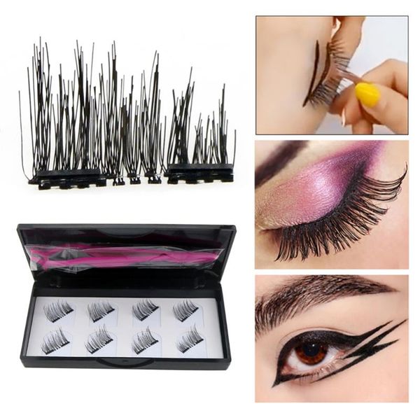 

false eyelashes 4 pairs magnetic reusable magnet extensions with tweezers