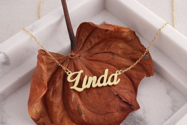 

necklace customized fashion stainless steel name necklace personalized letter gold choker necklace pendant nameplate gift, Silver