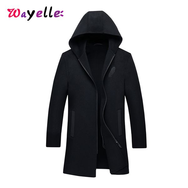 

2019 горячей продажа зима и осень мужской шерстяная вскользь черных пальто тонких моды простого стиль куртка trend длинная покровная шерсть, Black