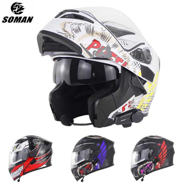 

soman visor helmet full face motorbike helmets ventilated capacetes flip up dual lens casque moto casco capacete aberto abs